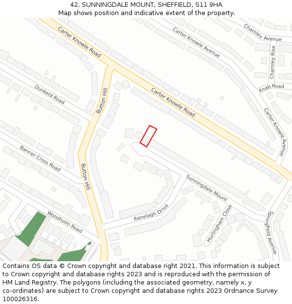 42, SUNNINGDALE MOUNT, SHEFFIELD, S11 9HA: Location map and indicative extent of plot