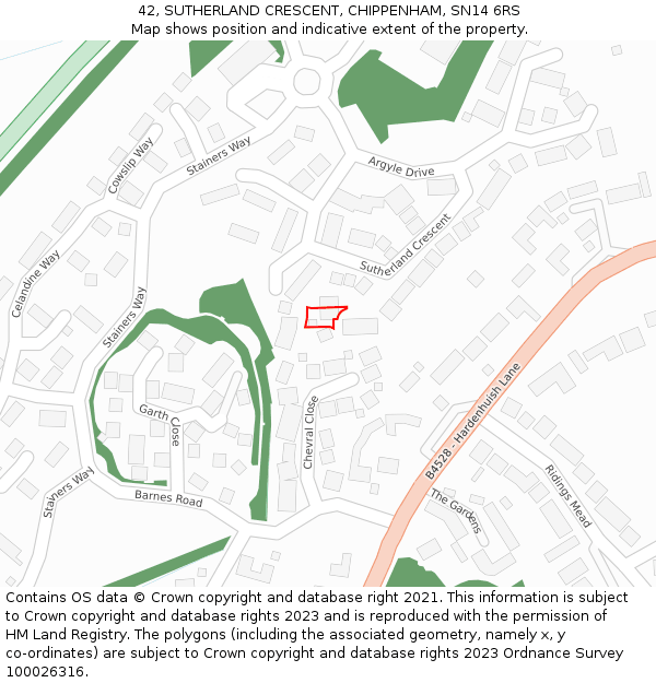 42, SUTHERLAND CRESCENT, CHIPPENHAM, SN14 6RS: Location map and indicative extent of plot