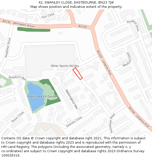 42, SWANLEY CLOSE, EASTBOURNE, BN23 7JW: Location map and indicative extent of plot