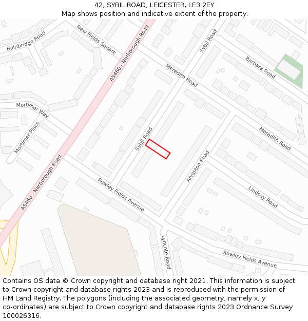 42, SYBIL ROAD, LEICESTER, LE3 2EY: Location map and indicative extent of plot