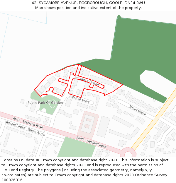 42, SYCAMORE AVENUE, EGGBOROUGH, GOOLE, DN14 0WU: Location map and indicative extent of plot