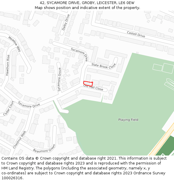 42, SYCAMORE DRIVE, GROBY, LEICESTER, LE6 0EW: Location map and indicative extent of plot