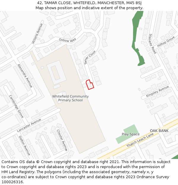 42, TAMAR CLOSE, WHITEFIELD, MANCHESTER, M45 8SJ: Location map and indicative extent of plot