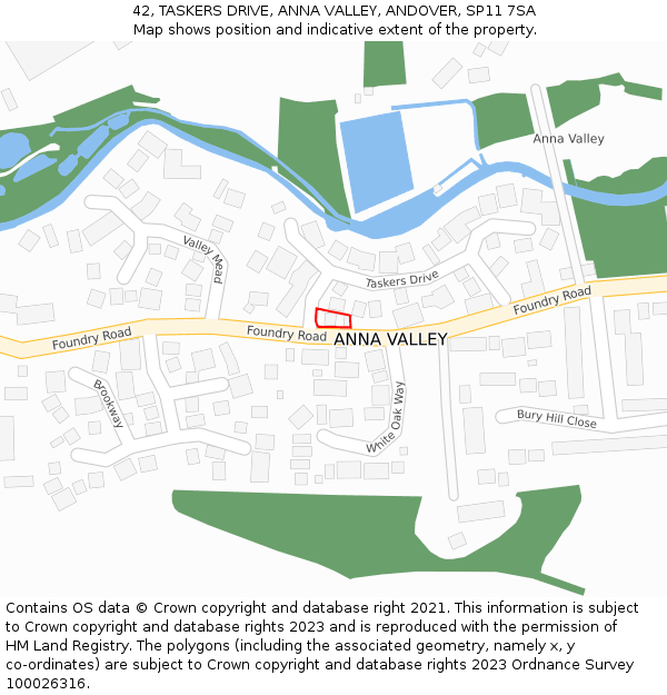 42, TASKERS DRIVE, ANNA VALLEY, ANDOVER, SP11 7SA: Location map and indicative extent of plot