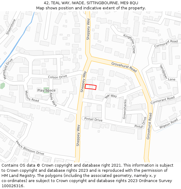 42, TEAL WAY, IWADE, SITTINGBOURNE, ME9 8QU: Location map and indicative extent of plot