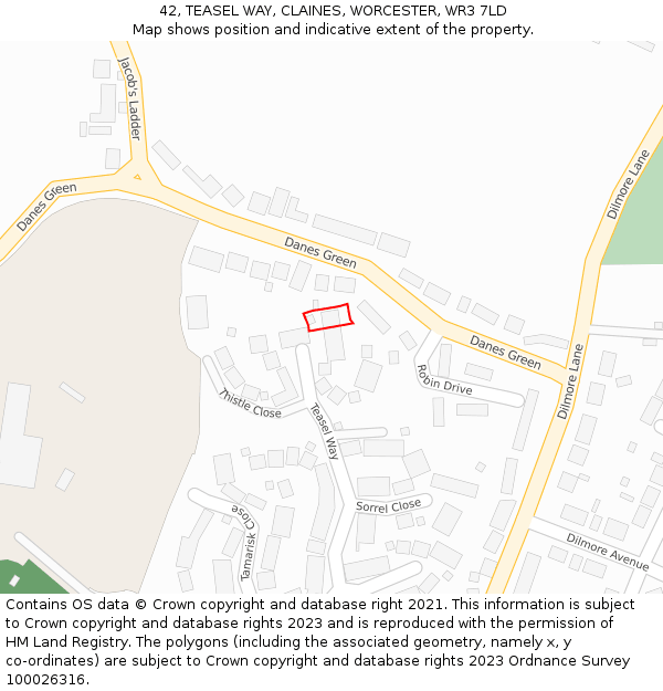 42, TEASEL WAY, CLAINES, WORCESTER, WR3 7LD: Location map and indicative extent of plot