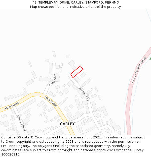 42, TEMPLEMAN DRIVE, CARLBY, STAMFORD, PE9 4NQ: Location map and indicative extent of plot