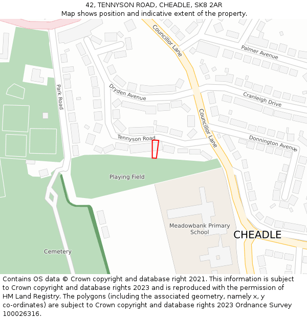 42, TENNYSON ROAD, CHEADLE, SK8 2AR: Location map and indicative extent of plot