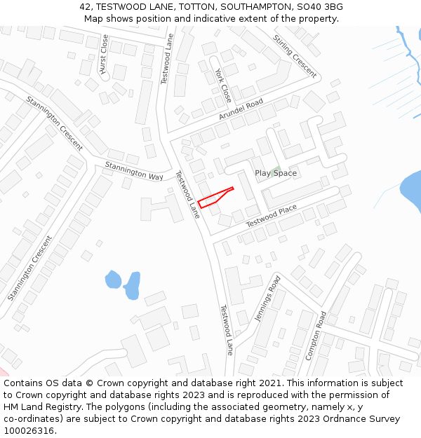 42, TESTWOOD LANE, TOTTON, SOUTHAMPTON, SO40 3BG: Location map and indicative extent of plot