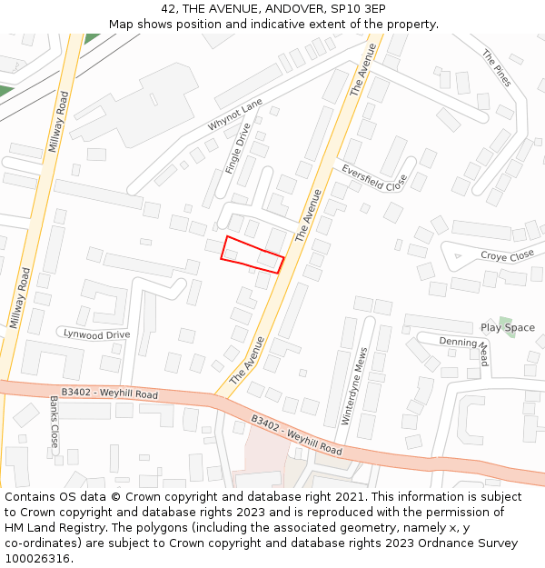 42, THE AVENUE, ANDOVER, SP10 3EP: Location map and indicative extent of plot