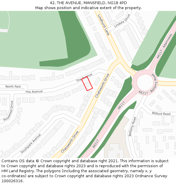 42, THE AVENUE, MANSFIELD, NG18 4PD: Location map and indicative extent of plot