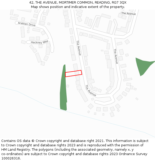 42, THE AVENUE, MORTIMER COMMON, READING, RG7 3QX: Location map and indicative extent of plot