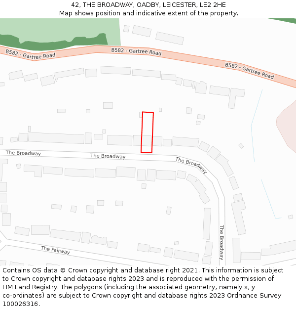 42, THE BROADWAY, OADBY, LEICESTER, LE2 2HE: Location map and indicative extent of plot