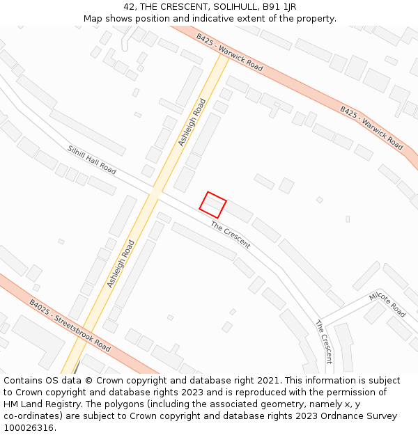 42, THE CRESCENT, SOLIHULL, B91 1JR: Location map and indicative extent of plot