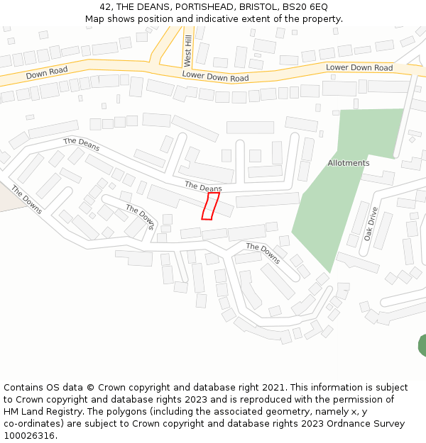 42, THE DEANS, PORTISHEAD, BRISTOL, BS20 6EQ: Location map and indicative extent of plot