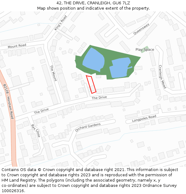 42, THE DRIVE, CRANLEIGH, GU6 7LZ: Location map and indicative extent of plot