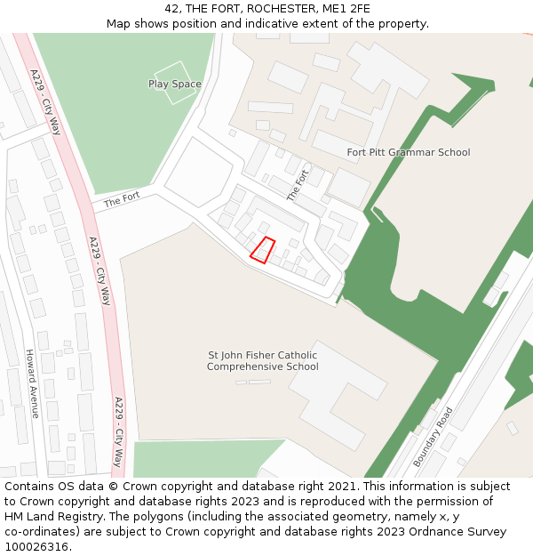 42, THE FORT, ROCHESTER, ME1 2FE: Location map and indicative extent of plot