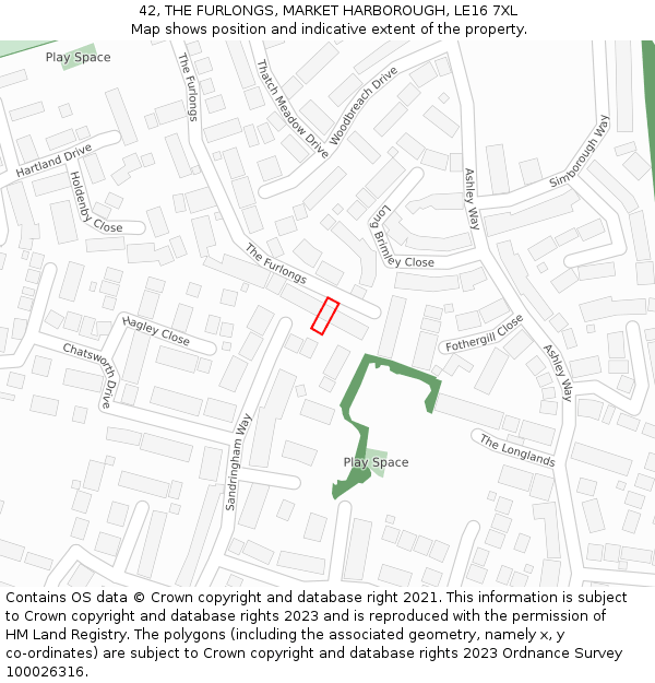 42, THE FURLONGS, MARKET HARBOROUGH, LE16 7XL: Location map and indicative extent of plot