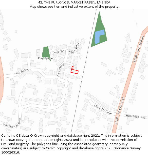 42, THE FURLONGS, MARKET RASEN, LN8 3DF: Location map and indicative extent of plot