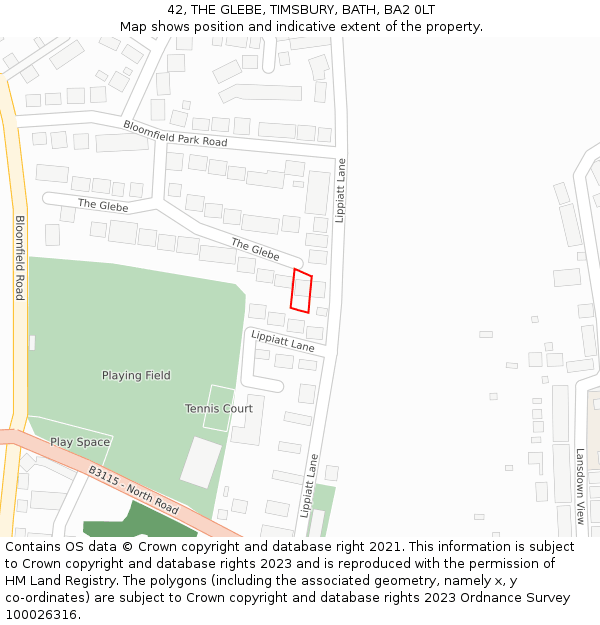 42, THE GLEBE, TIMSBURY, BATH, BA2 0LT: Location map and indicative extent of plot