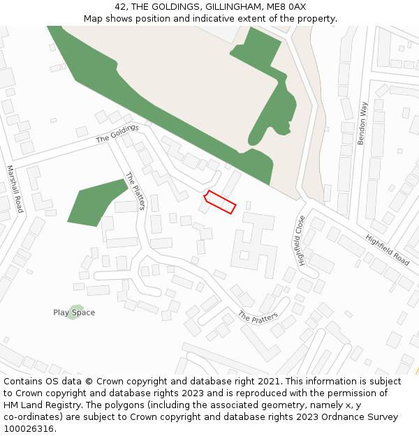 42, THE GOLDINGS, GILLINGHAM, ME8 0AX: Location map and indicative extent of plot