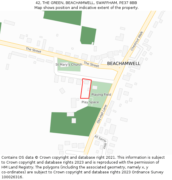 42, THE GREEN, BEACHAMWELL, SWAFFHAM, PE37 8BB: Location map and indicative extent of plot