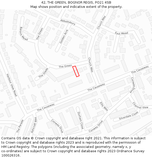 42, THE GREEN, BOGNOR REGIS, PO21 4SB: Location map and indicative extent of plot