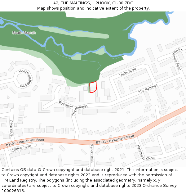 42, THE MALTINGS, LIPHOOK, GU30 7DG: Location map and indicative extent of plot