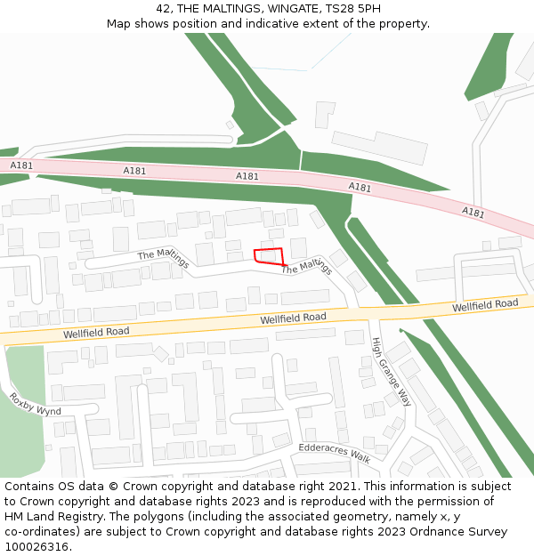 42, THE MALTINGS, WINGATE, TS28 5PH: Location map and indicative extent of plot