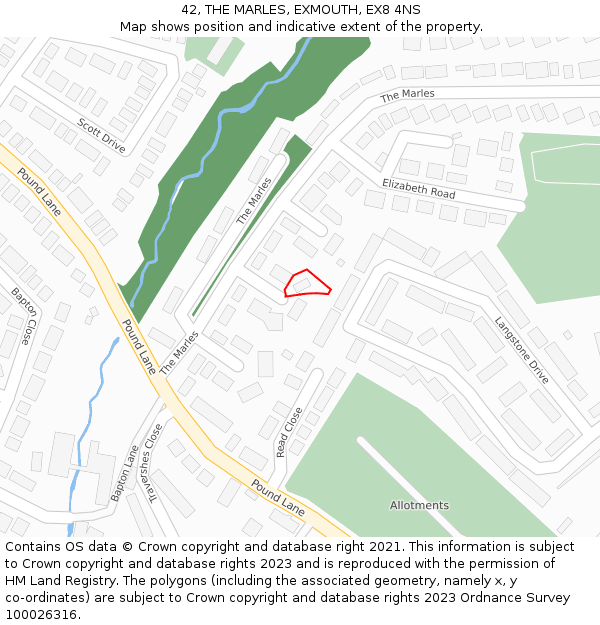 42, THE MARLES, EXMOUTH, EX8 4NS: Location map and indicative extent of plot