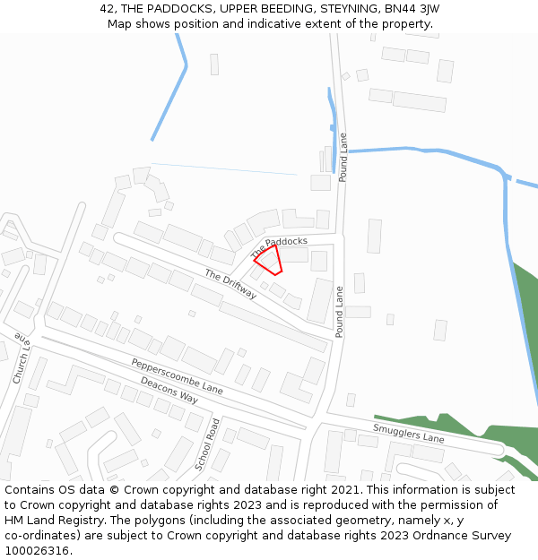 42, THE PADDOCKS, UPPER BEEDING, STEYNING, BN44 3JW: Location map and indicative extent of plot