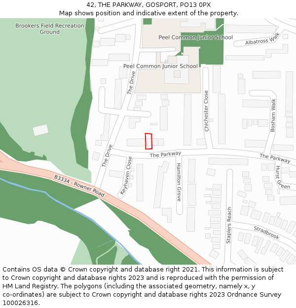 42, THE PARKWAY, GOSPORT, PO13 0PX: Location map and indicative extent of plot