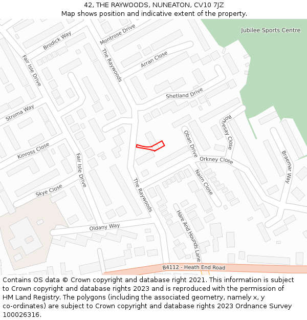 42, THE RAYWOODS, NUNEATON, CV10 7JZ: Location map and indicative extent of plot