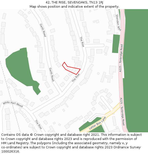 42, THE RISE, SEVENOAKS, TN13 1RJ: Location map and indicative extent of plot