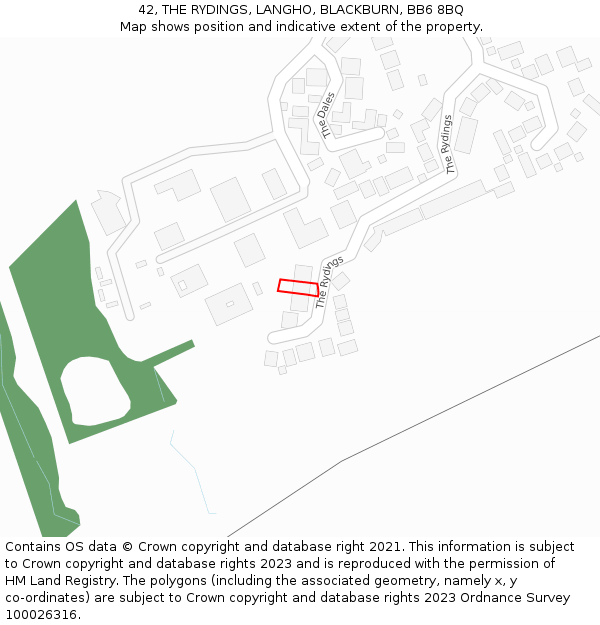 42, THE RYDINGS, LANGHO, BLACKBURN, BB6 8BQ: Location map and indicative extent of plot