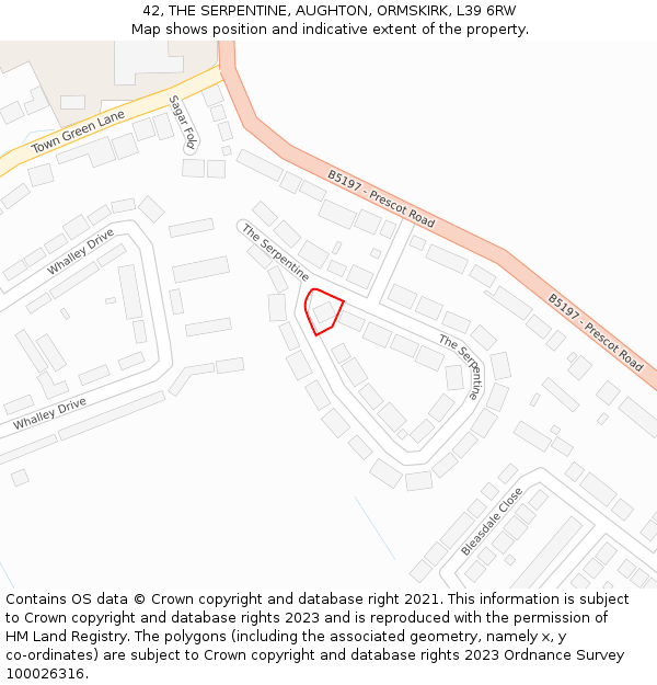 42, THE SERPENTINE, AUGHTON, ORMSKIRK, L39 6RW: Location map and indicative extent of plot