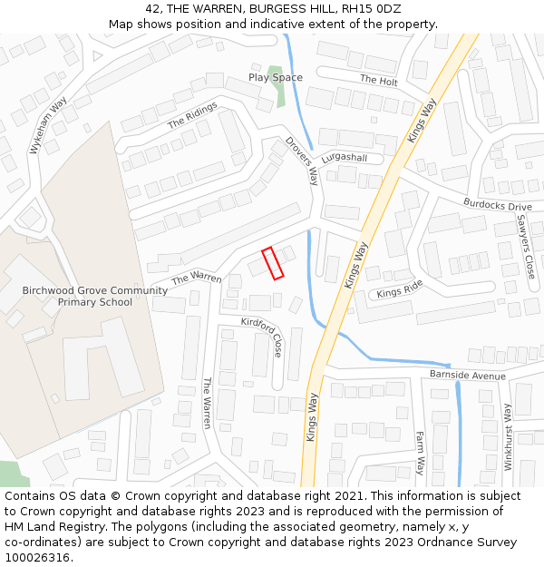 42, THE WARREN, BURGESS HILL, RH15 0DZ: Location map and indicative extent of plot