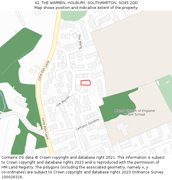 42, THE WARREN, HOLBURY, SOUTHAMPTON, SO45 2QD: Location map and indicative extent of plot
