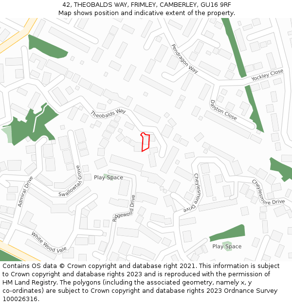 42, THEOBALDS WAY, FRIMLEY, CAMBERLEY, GU16 9RF: Location map and indicative extent of plot