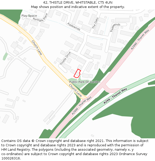 42, THISTLE DRIVE, WHITSTABLE, CT5 4UN: Location map and indicative extent of plot