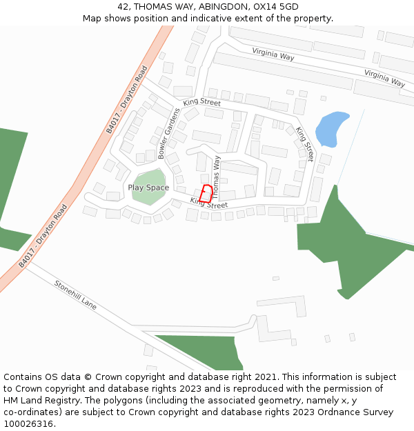 42, THOMAS WAY, ABINGDON, OX14 5GD: Location map and indicative extent of plot
