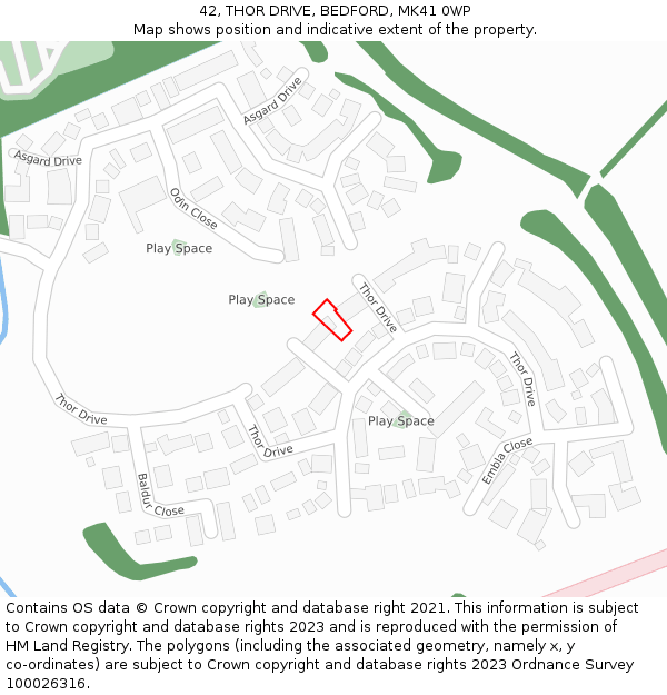 42, THOR DRIVE, BEDFORD, MK41 0WP: Location map and indicative extent of plot