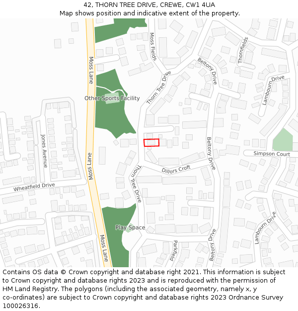 42, THORN TREE DRIVE, CREWE, CW1 4UA: Location map and indicative extent of plot