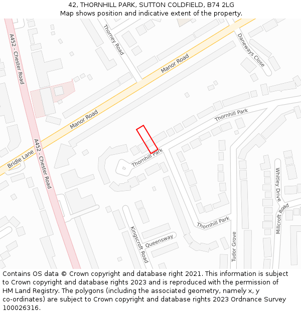 42, THORNHILL PARK, SUTTON COLDFIELD, B74 2LG: Location map and indicative extent of plot