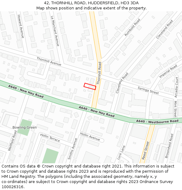 42, THORNHILL ROAD, HUDDERSFIELD, HD3 3DA: Location map and indicative extent of plot