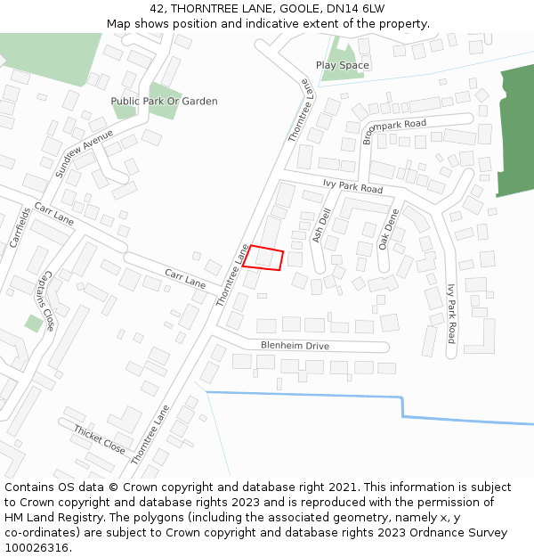 42, THORNTREE LANE, GOOLE, DN14 6LW: Location map and indicative extent of plot