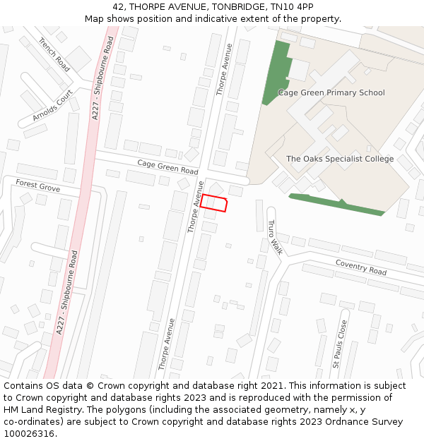 42, THORPE AVENUE, TONBRIDGE, TN10 4PP: Location map and indicative extent of plot