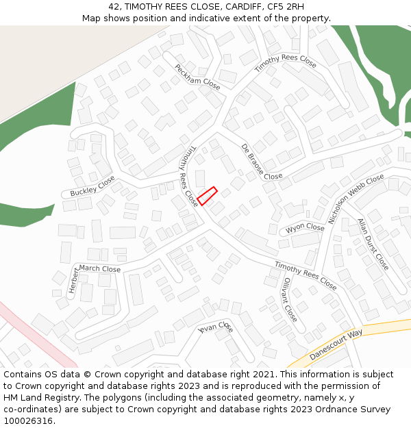 42, TIMOTHY REES CLOSE, CARDIFF, CF5 2RH: Location map and indicative extent of plot