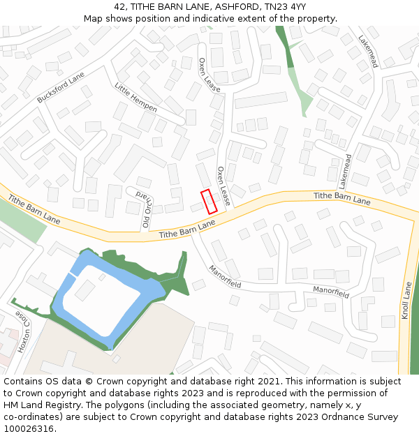 42, TITHE BARN LANE, ASHFORD, TN23 4YY: Location map and indicative extent of plot
