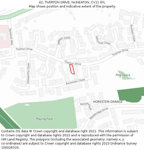 42, TIVERTON DRIVE, NUNEATON, CV11 6YL: Location map and indicative extent of plot